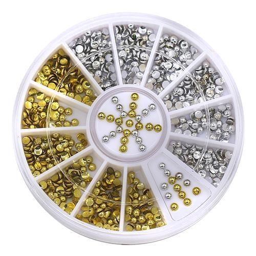 2mm Acrylic Golden Silver Studs Nail Art Stickers DIY Manicure Tips Rhinestone Decor Wheel Mixed Design New Nail Art Sticker