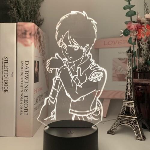 3D Acrylic LED Night Light Eren Yeager Figure Bedroom Decor Nightlight Dropshipping Battery Powered Lamp Attack on Titan Gift