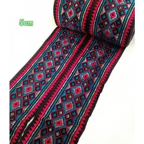 5cm 50mm 2'' Ethnic Rhombus Blocks Zigzag Border Costume Curtain Laciness Lace National Jacquard Ribbon Embroidery Woven Webbing