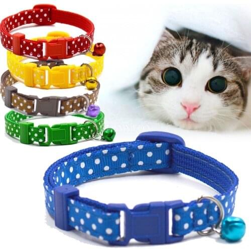 500Pcs/Lot New Animal Neck Chain Cat Kitten Nylon Fabric Pet Polka Bell Collar Dog Puppy