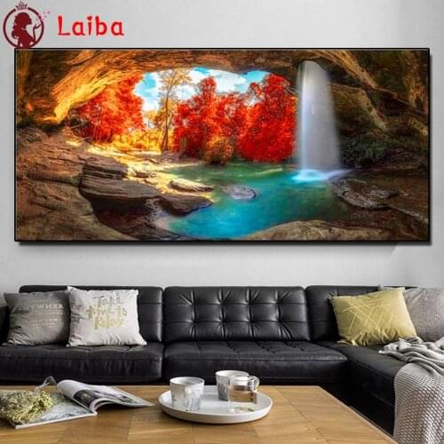 Nature waterfall Landscape diamond Painting Sunshine Forest Lake embroidery with diamond mosaic 5D icon large size decoration