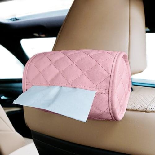 Car Leather Tissue Box Portable Rhomboid Patterns Paper Towel Box Storage Case for Vehicle Home Office