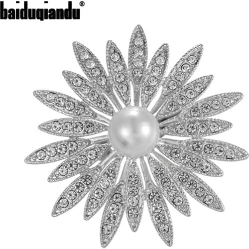 Baiduqiandu Women Crystal Starburst Brooches Unisex One Pearl Brooches Pins Wedding Party Casual Brooch Pins Anti-exhaust