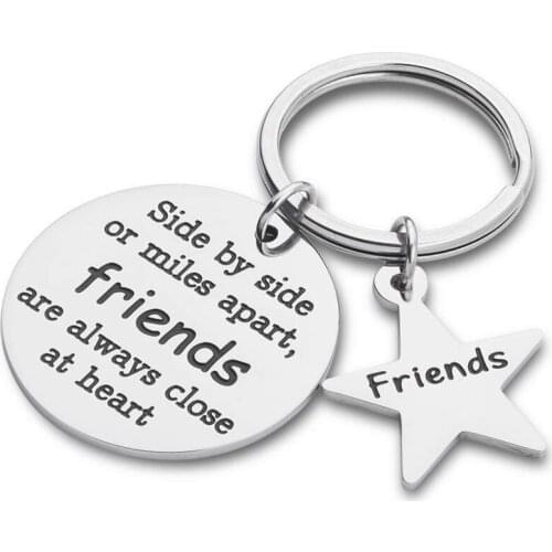 Friendship Keychain Gifts for Girls Boys BFF Stainless Steel Keyring Friends Are Always Close At Heart Key Ring Wedding Gift