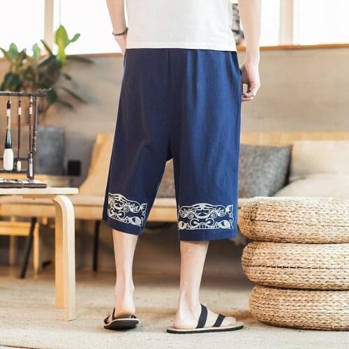 Summer Chinese Style Mens Loose Cotton and Hemp Harem Pants Cropped Pants Wide Leg Pants Men Linen Pants Shin Traditional