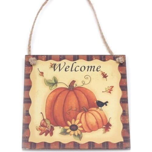 Wooden Hanging Plaque Sign Thanksgiving Door Hanger Wall Decorations Party Decor Photo Booth Props (Pumpkin & Welcome)