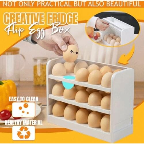30 Grid Egg Holder Fridge Flip Box Refrigerator Household Eggs Fresh Storage Organizer Container 3 Layer Cartons Large Capacity