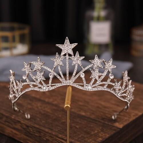 Fashion Stars Tiaras And Crowns Rhinestone Silver Color Princess Diadems Queen Crown Wedding Hair Accessories Women Head Jewelry