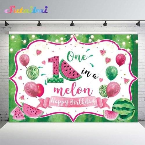 One In A Melon 1st Birthday Party Backdrop Summer Fruits Green Watermelon Balloon Baby Shower Newborn Photography Background