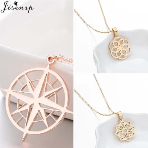 Jisensp Vintage Guidepost Compass Charm Necklace Gothic Geometric Talisman Pendant Necklace for Women Men Fashion Jewelry Gift