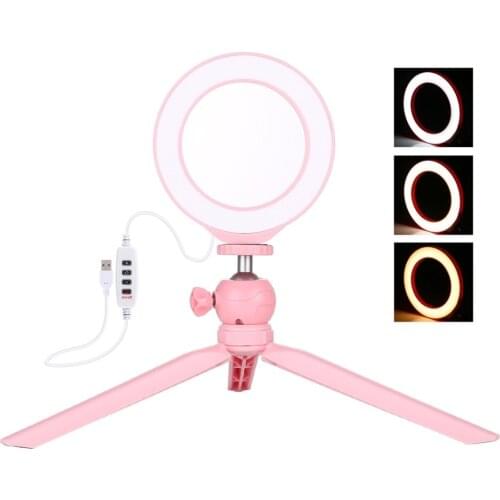 4.7/6.2/10.2 inch Selfie Ring Light+Desktop Stand Dimmable LED Vlogging Photography Video Light&Cold Shoe Tripod Ball Head