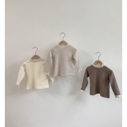 Korean baby lace collar princess bottom shirt baby girl hollow lace high-quality inner T-shirt girl clothes