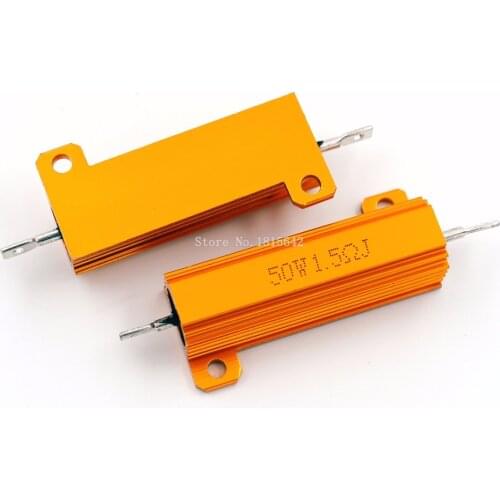 RX24 50W 1.5R 1R5 1.5RJ 1R5J Metal Aluminum Case High Power Resistor Golden Metal Shell Case Heatsink Resistance Resistor 1.5ohm