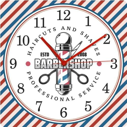 Red and blue Diagonal Lines Pattern Barber Pole Vintage Texture Fashion Printed Acrylic Wall Clock Hair Salon Barber Shop Watch