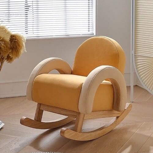 Nordic Fabric Childrens Bedroom Rocking Chairs Living Room Recliner Balcony Leisure Chair Solid Wood Household Back Armchair