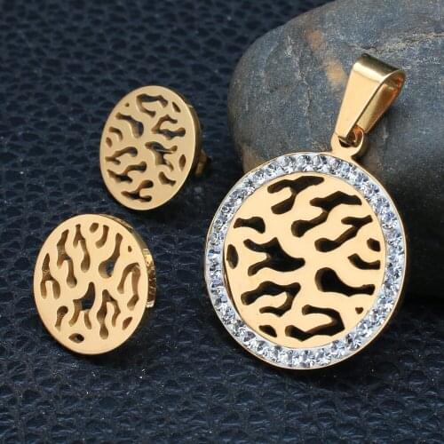 Fashion Stainless Steel Jewelry Sets Round Pendants And Earrings For Women SBJEBUBE