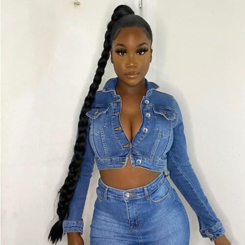 Puloru Fashion Women Short Denim Jackets Long Sleeve Turn down Collar Slim Single-breasted Coats Jeans Crop Tops Streetwear