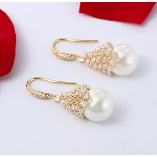 KIVN Womens Fashion Jewelry Drop Dangle CZ Cubic Zirconia Wedding Bridal Simulated Pearl Earrings Birthday Christmas Gifts