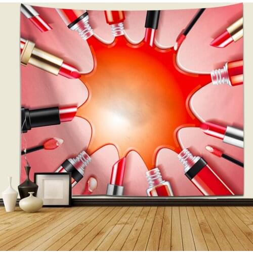 Fashion Tapestry Cosmetic and Makeup Theme Pattern with Perfume Lipstick Nail Polish Brush Modern Wall Hanging