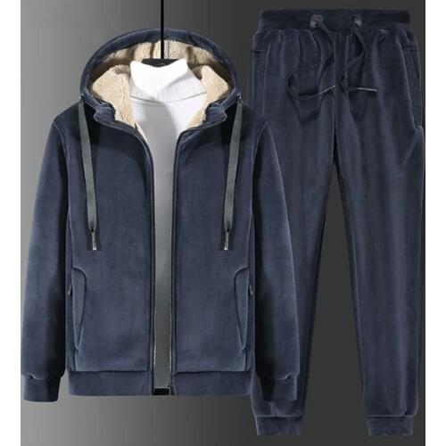 Mens Autumn Winter Sets Zipper Hoodie+pants Two Pieces Casual Tracksuit Male Sportswear Clothing Sweat Suit Mens lamb wool suit