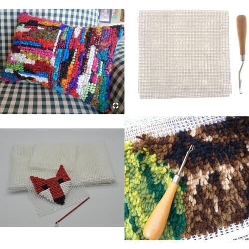 1Set Rug Making Canvas Mesh Wooden Bent Latch Hook Crochet DIY Home Crafts Decor