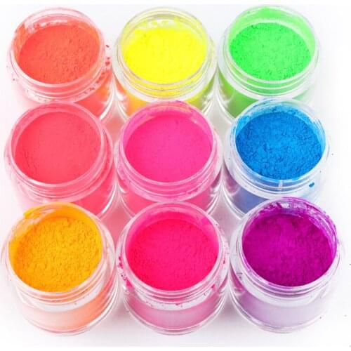 9 Colors Nail Art Glitter Gradient Neon Pigment Powder Dust Fluorescence Gel Nails Decorations Nail Supplies For Professionals