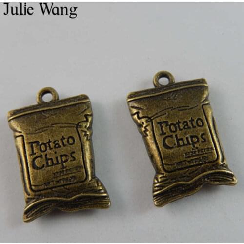 Julie Wang 2pcs Potato Chips Bag Food Alloy Antique Bronze Vintage Charms Necklace Pendants Findings Jewelry Making Accessory