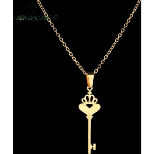 Nextvance 316L Stainless Steel Crown Key Gold Necklace & Pendant Hollow Love Heart Choker Necklaces For Girlfriend Gift