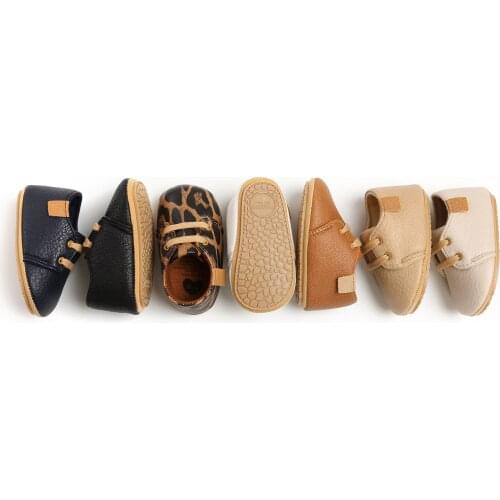 0-18M Newborn Baby Girls Boys First Walker PU Leather Solid/Leopard Print Soft Lace Up Cork Casual Shoes 7 Colors