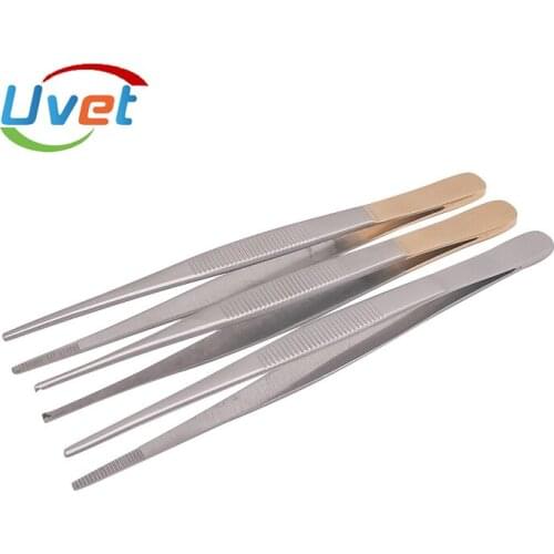 Uvet Stainless steel material tissue forceps Golden handle with tooth hook pet medical tools Veterinary tweezers