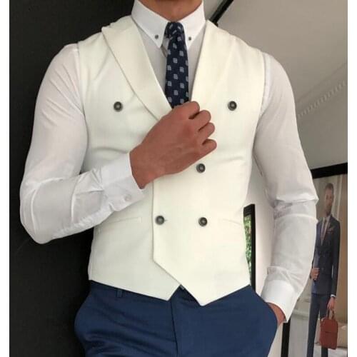 Slim Fit Men Vest with Double Breasted for Wedding Prom White Single One Piece Male Suit Waistcoat Peaked Lapel Fashion Coat