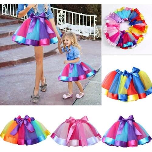 Mother Daughter Girl Women Rainbow Skirts Adult Kids Tutu Dancing Mini Ballet Skirt
