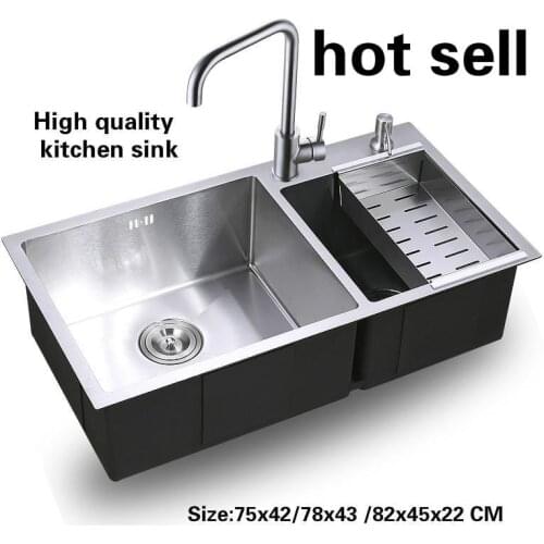 Tangwu Handmade 3 mm thickness stainless steel 304 dishwashing double groove kitchen sink 75x42/78x43 /82x45x22 CM