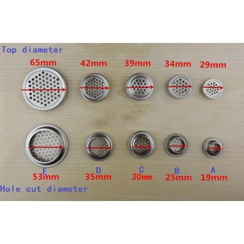Stainless Steel Round FLAT Shape Mesh Cut Dia.19/25/30/35/53MM Wardrobe shoe Cabinet Ventilating Mesh Hole Air Vents