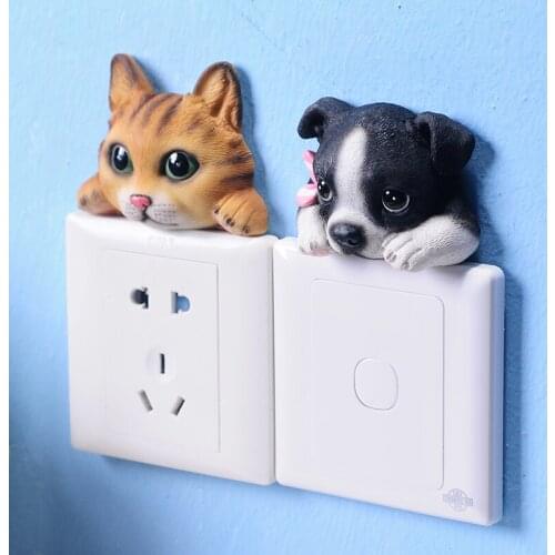 Fashion Switch Wall Sticker Creative Animal Cute Dog Socket Panel Protection Cover Home Bedroom Decoration 3D Home Decoration