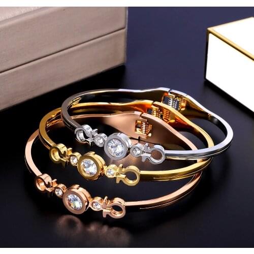 Stainless steel Splice Charm Crystal Jewelry for Wedding Party Luxury Brand Women Girls Open Cuff Bangles