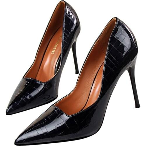 Pumps Women Shoes Patent Leather Sexy High Heels Height 9.5CM Summer Party Shallow Ladies Shoes SIze34-43 Stiletto Women Heels