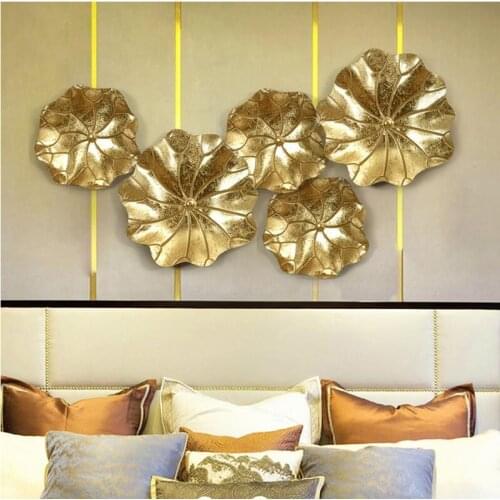Chinese Wrought Iron Lotus Leaf Wall Hanging Crafts Accessories Decoration Home Livingroom Wall Sticker Metal Mural Ornament Art