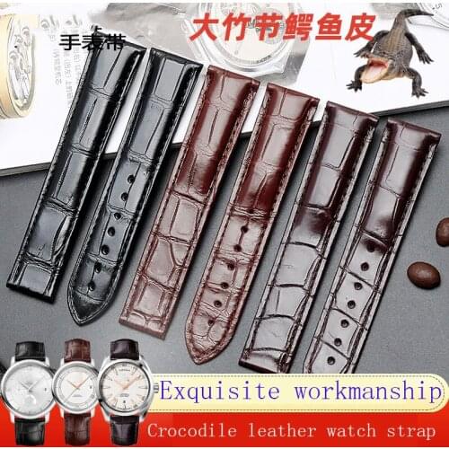 Universal Alligator Leather Watch Band for Omega De Ville Hippocampus Speedmaster 20mm22mm Black Brown Genuine Wrist Strap