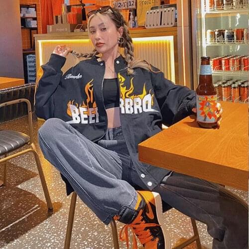 Retro baseball uniform women 2021 autumn and winter new sweater women Korean loose ins jacketoversized hoodie zip goth clothes