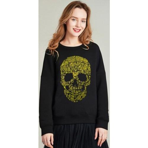 Women Rhinestones Skull Hoodie Hot drill long Sleeve Girl Sweatshirt Female Diamond stone design