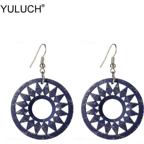 YULUCH 2019 Women Vintage Imitation Rust Hollow Wooden Gear Pendant Earrings Fashion Jewelry Round Big Dangle Earrings For Party