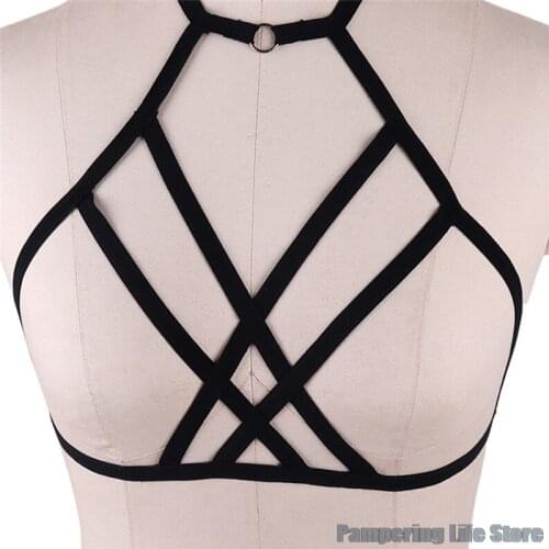 1PCS Black Elastic Bra 90s Cupless Lingerie Bra Belt Bdsm Female Sexy Goth Lingerie