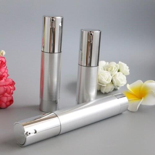 15ml 20ml Shiny Silver Airless Refillable Bottles Thin Healthy Travel Empty Cosmetic Containers for Liquid Makeup 100pcs/lot