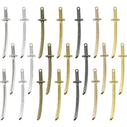 15pcs Wholesale Two Color Samurai Knife Charms Alloy Metal Katana Pendants For DIY Handmade Jewelry Accessories Making 49*8mm