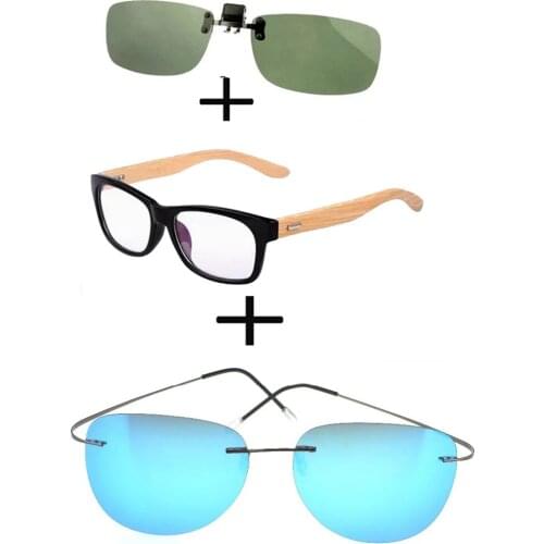 3Pcs!!! Comfortable Wood Squared Frame Reading Glasses for Men Women + Alloy Polarized Sunglasses Outdoor + Sunglasses Clip