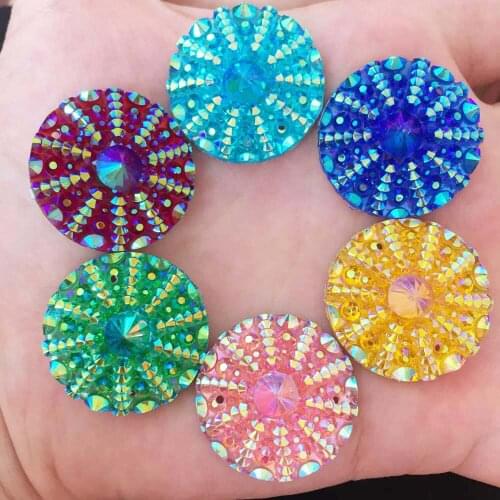 New 6PCS AB Resin 25mm Round 3d Arrow Flatback Rhinestone Wedding 2 Hole Button R83