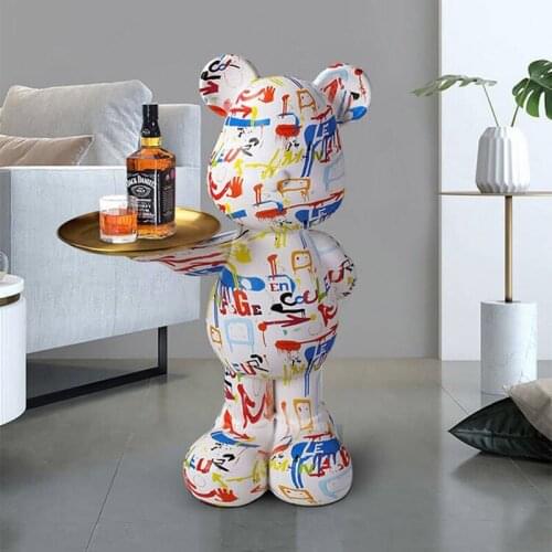 76cm Large Size Graffiti Bear Statue Decorate Fashion Decoration Sculpture Modern Nordic Home Room Decor Handicrafts Figurine