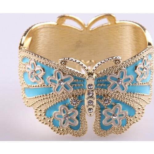 Free Shipping Hot selling Zinc alloy Enamel Butterfly and Crystal Bangle gold plating 3 color available