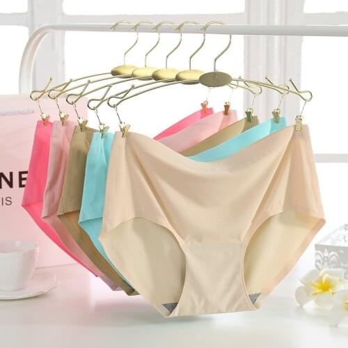 Seamless Mid-Waist Womens Panties Seamless Solid Color Briefs Intimates Quick dry TriangleBig Yards of Female Briefs